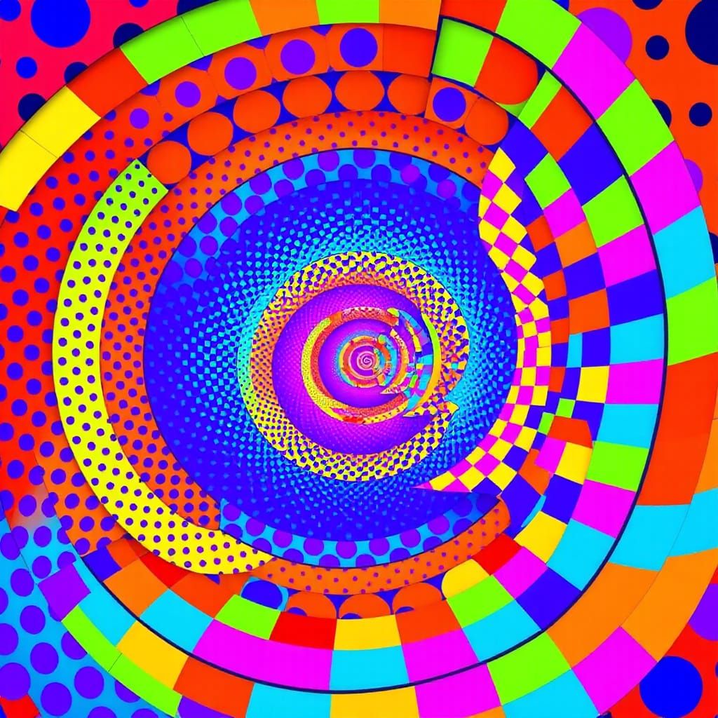 Optical Illusion Spiral Composition in Vibrant Hues