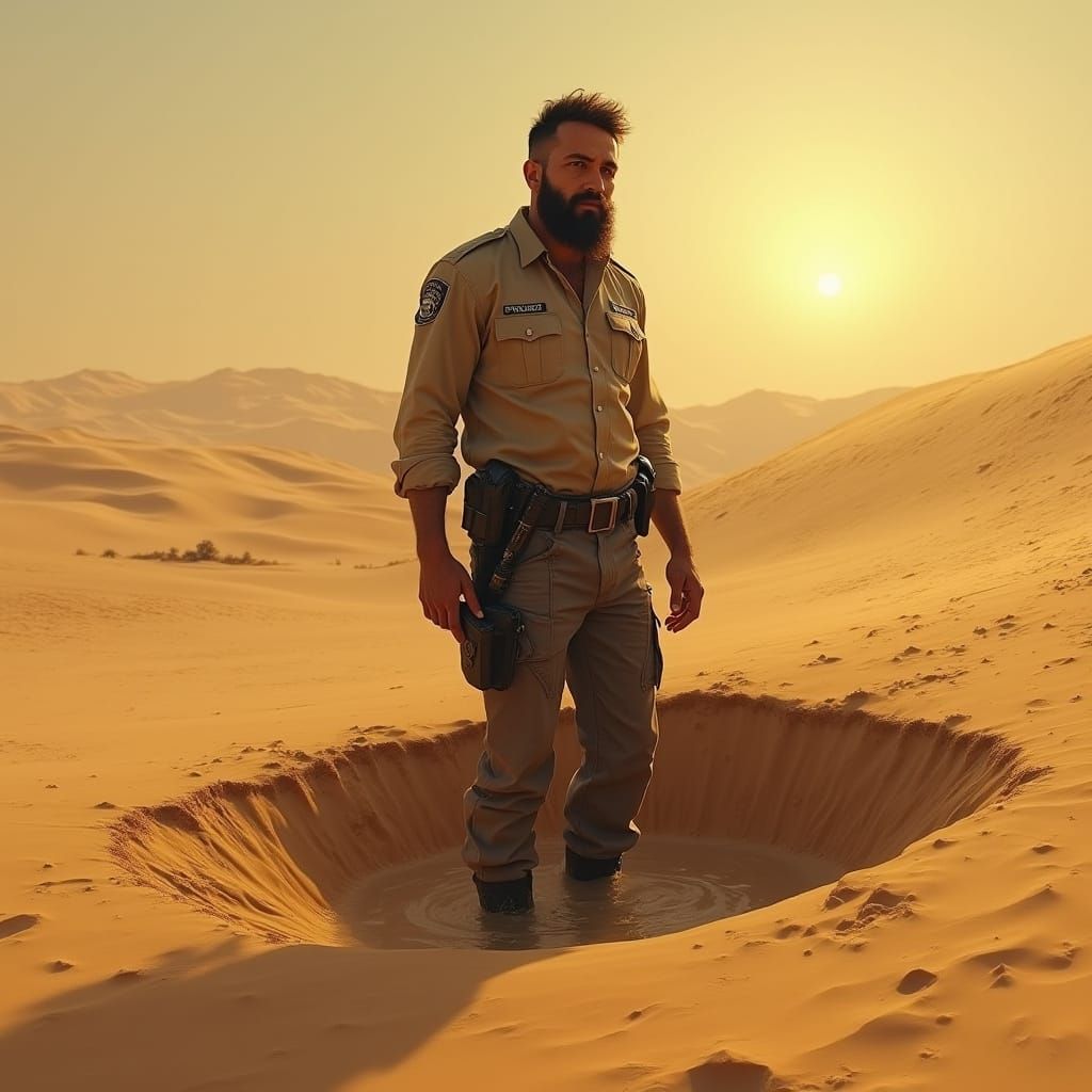 Gritty Desert Police Officer Sinks into Quicksand in Cyberpu...