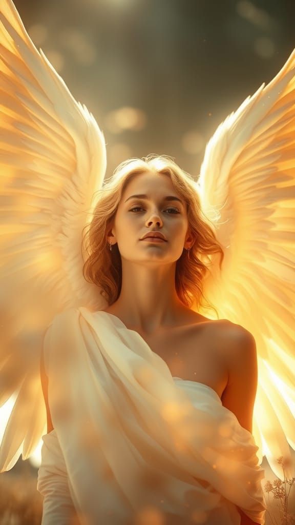 Radiant Angel in Heavenly Garden: Digital Art
