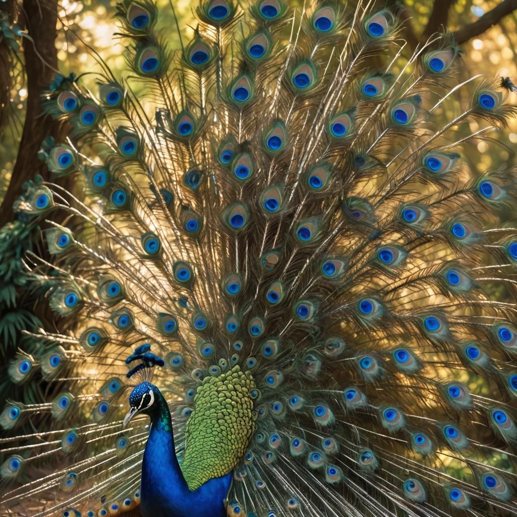 Majestic Peacock Displaying Plumage in Lush Forest