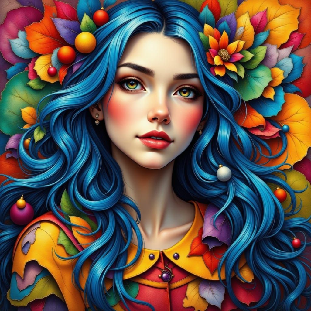 Geometric Portrait of a Woman with Blue Hair