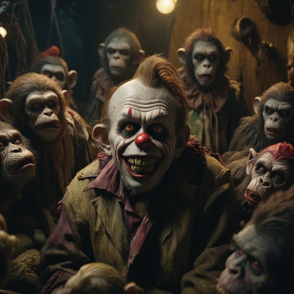 Giant Surrounded by Zombie Monkey Clowns, Rutkowski Style