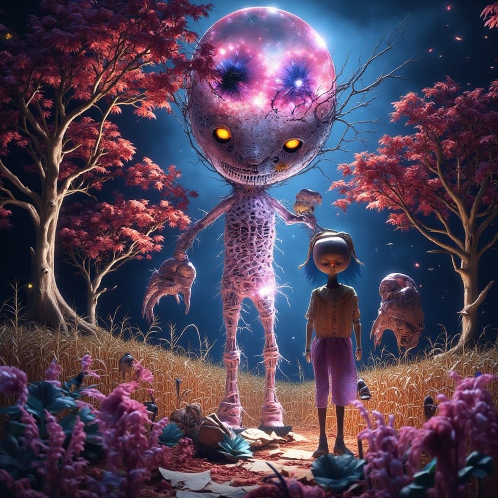 Psychedelic Papercraft Alien World with Ethereal Light