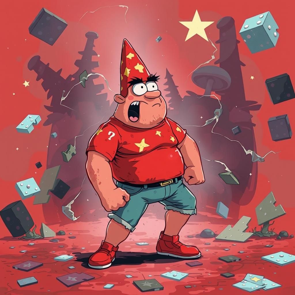 Patrick Star Fighting: 90s Cartoon Style Illustration
