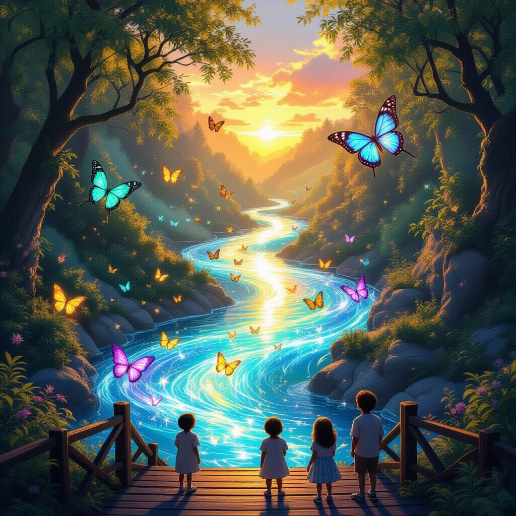 Butterfly River: A Magical Fantasy Landscape in Ghibli Style