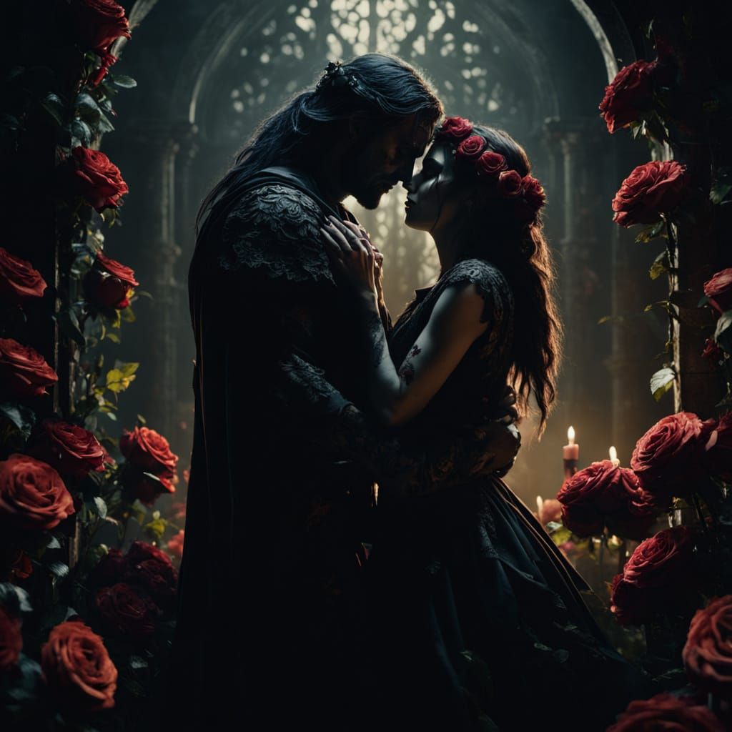 Hades and Persephone Embrace in Gothic Romanticism