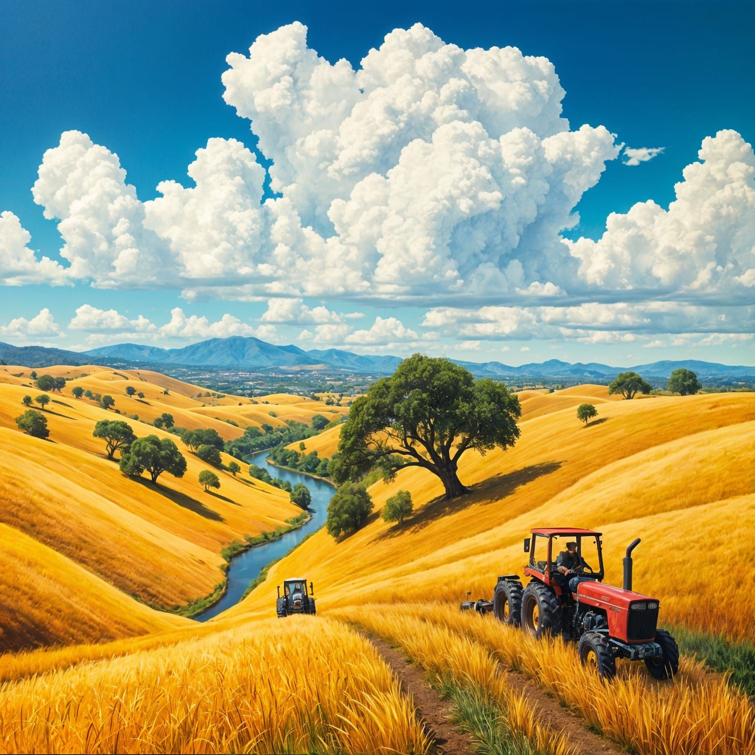 California Countryside Landscape in Gouache Style