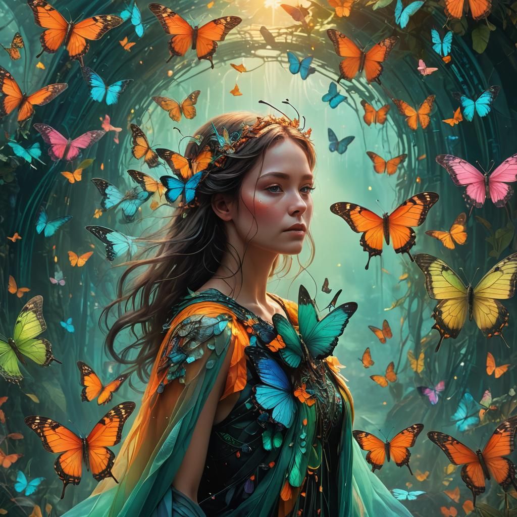 Butterfly Woman Emerges in Dreamscape Digital Painting