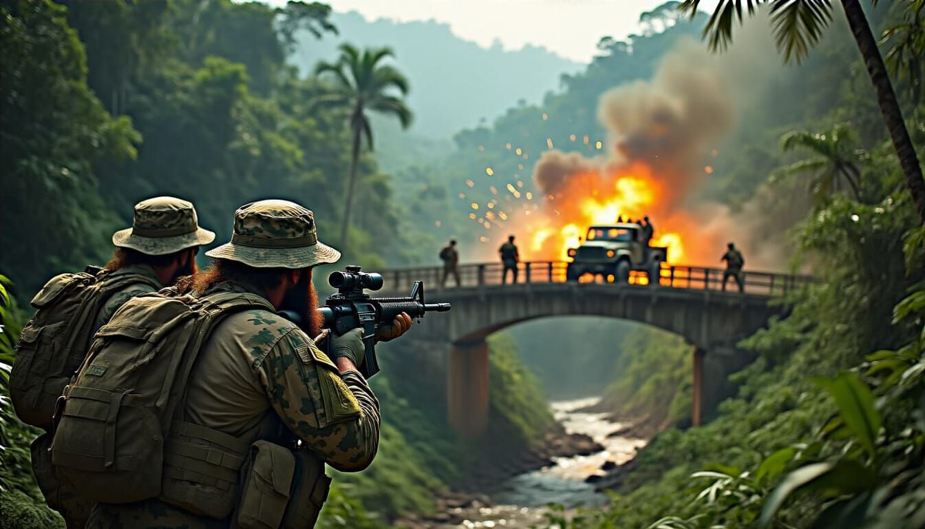 Special Forces Ambush Bridge Explosions in Jungle