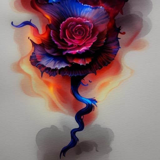 Fiery Black Rose: Digital Art Illustration