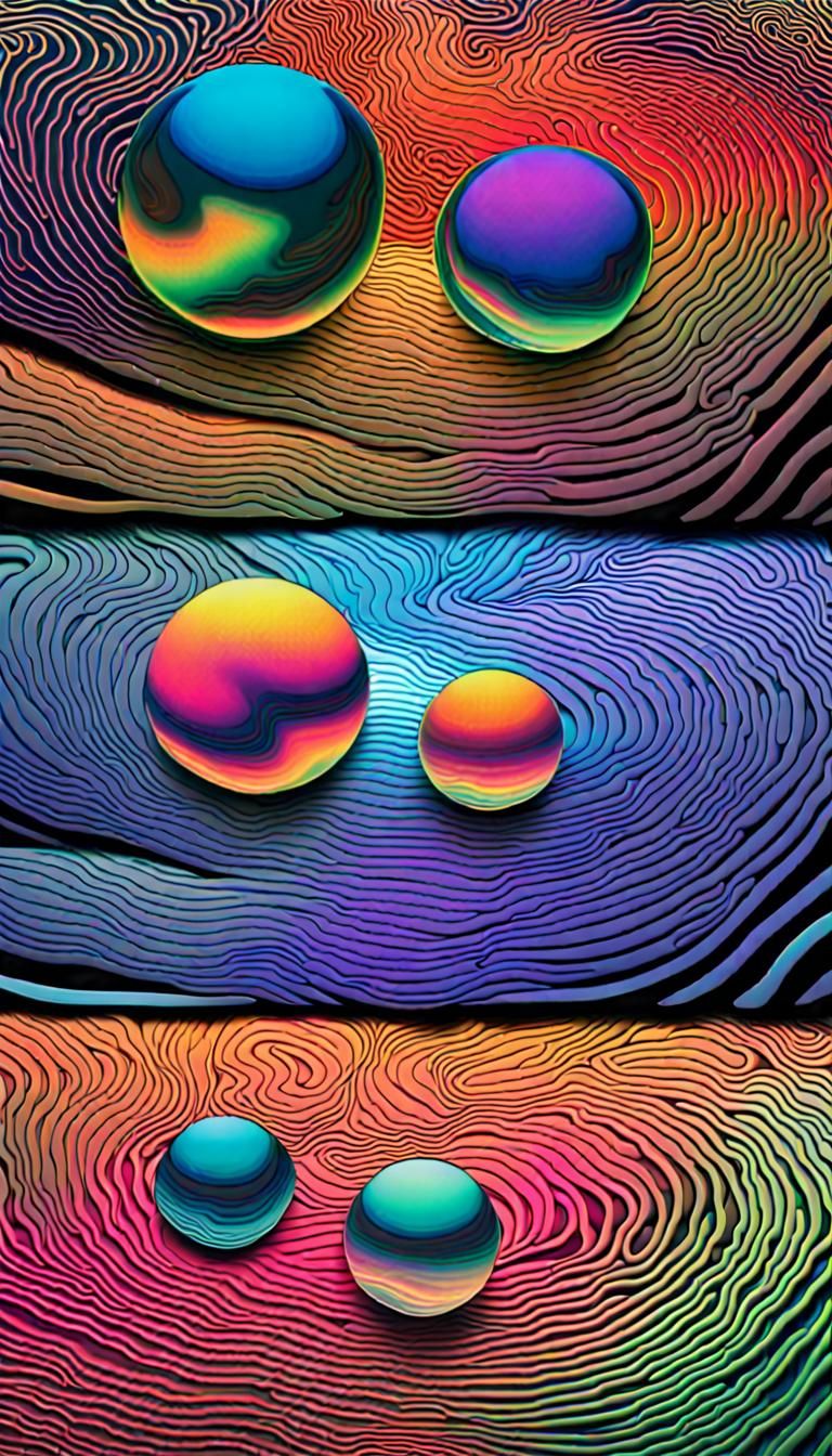 Iridescent Spheres Over Neon Sea in Psychedelic 3D
