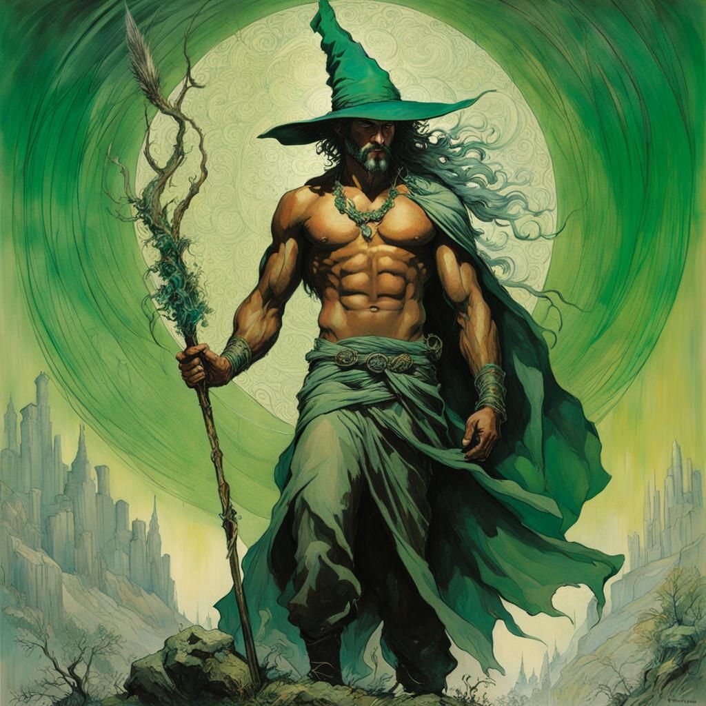 Muscular Wizard Casting Nature Spell: Fantasy Art
