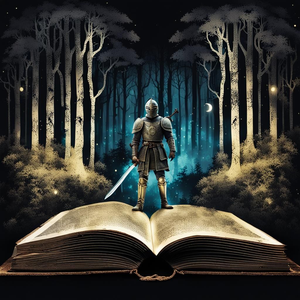 Fairytale Knight with Sword in Illuminated Book