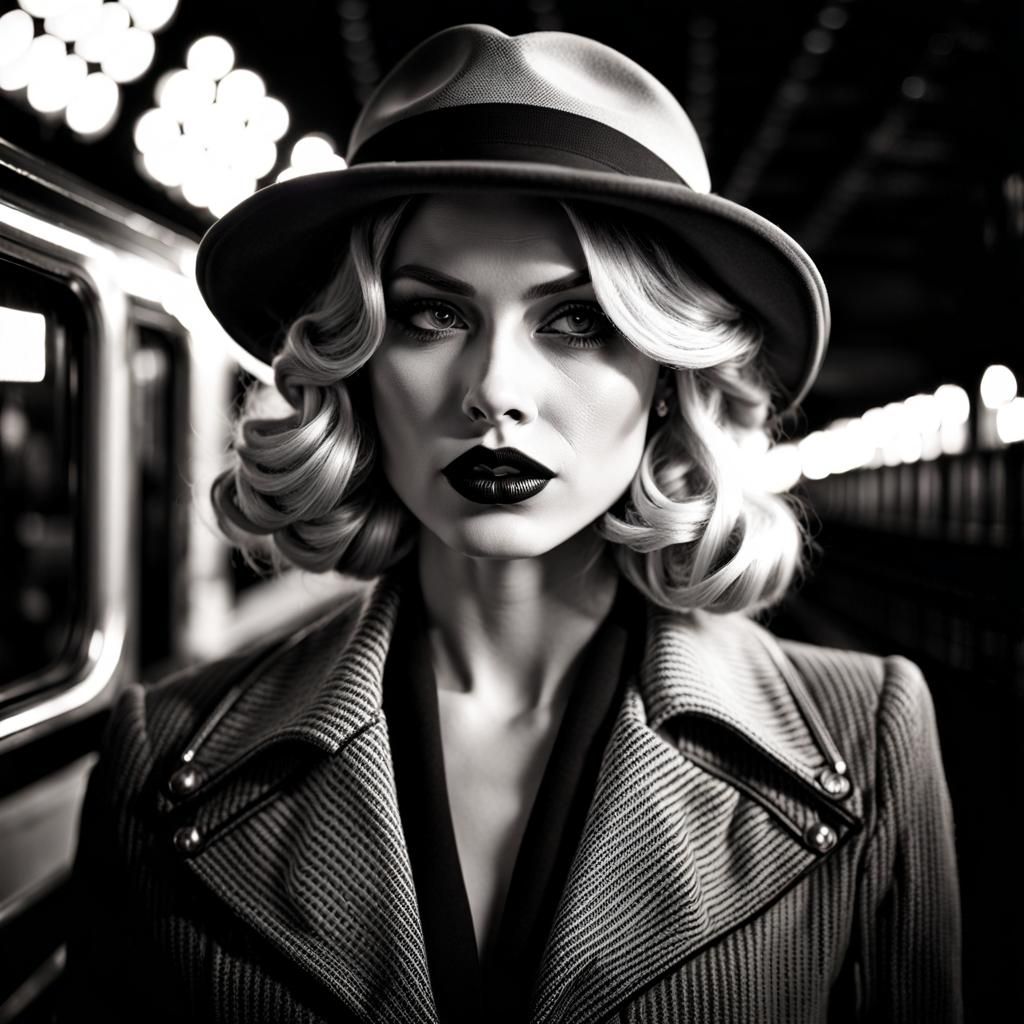 Neo Noir Femme Fatale in Berlin Railway Station