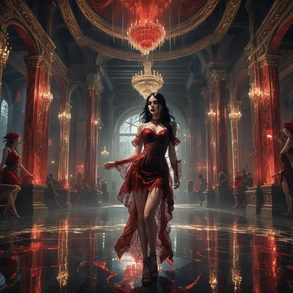 Mystical Woman in Mirrored Ballroom: Digital Matte Painting