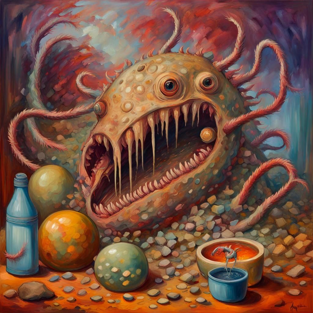 Digestive Horror in Impressionist Surreal Sci-Fi Style