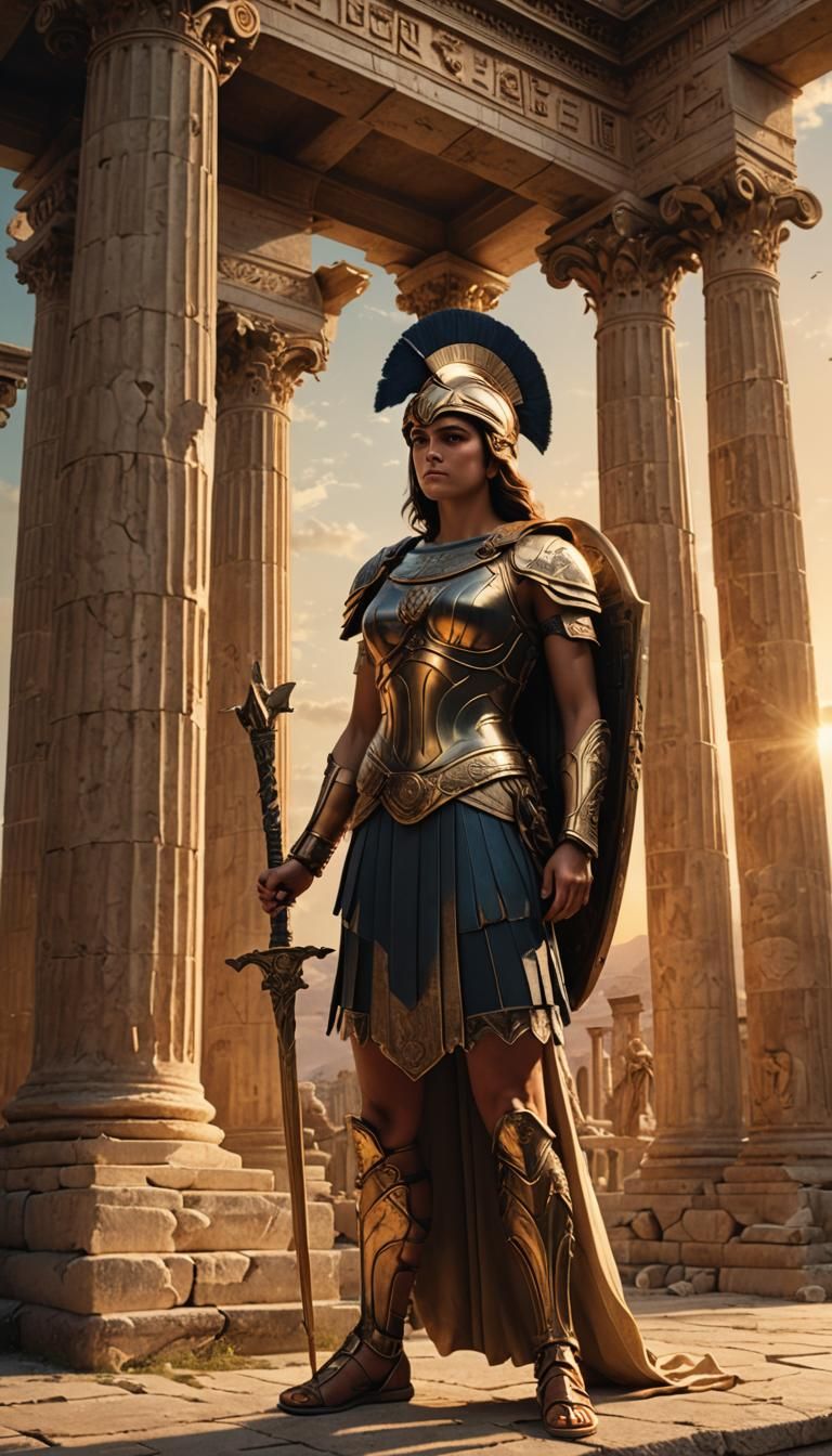 Athena in Grand Temple: Neoclassical Digital Painting