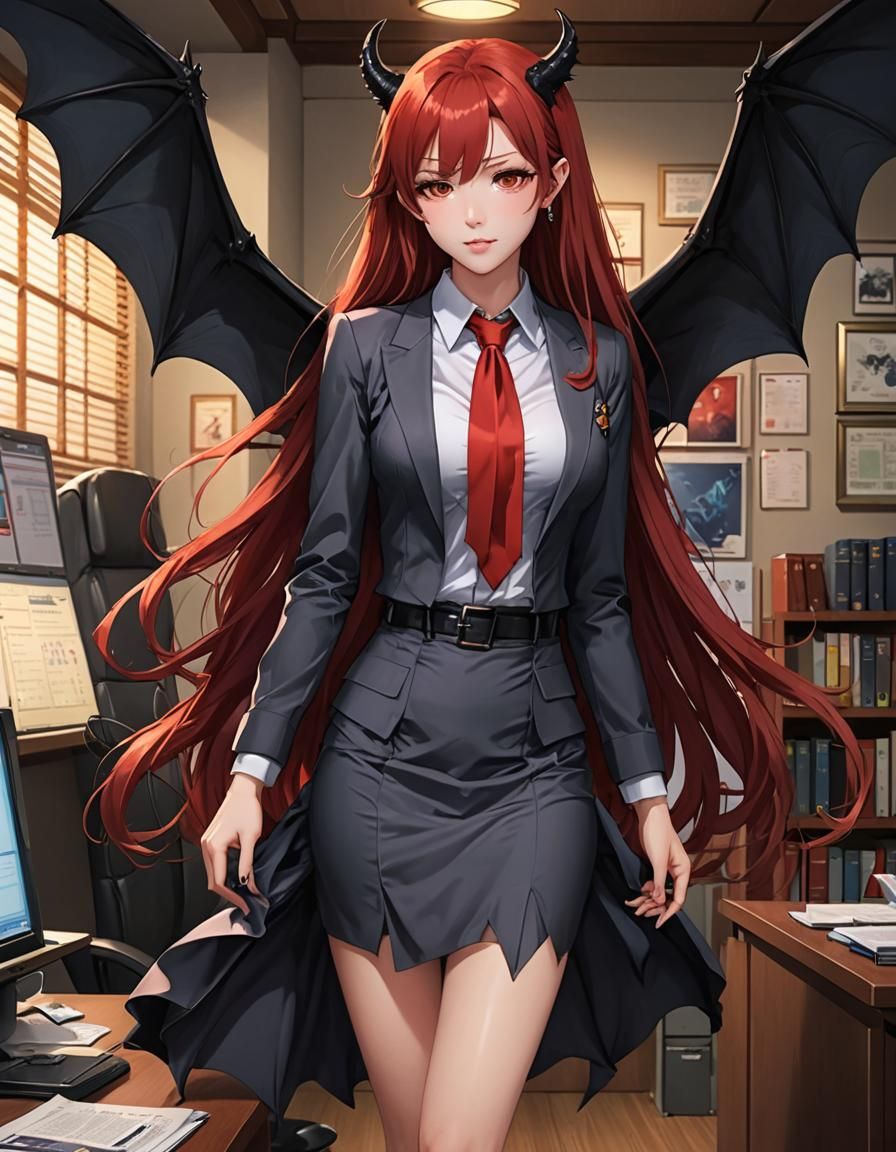 Anime Demon Office Lady with Bat Wings