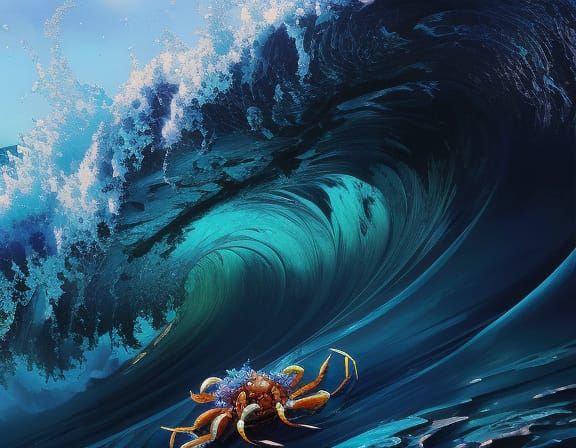 Jeweled Crab in Ocean Wave Display