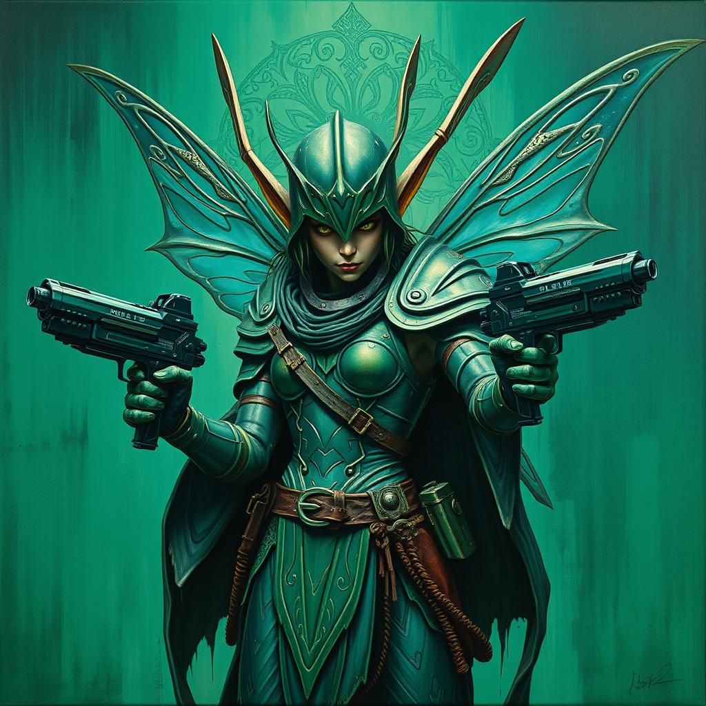 Elf Warrior with Blasters in Surreal Impasto Style