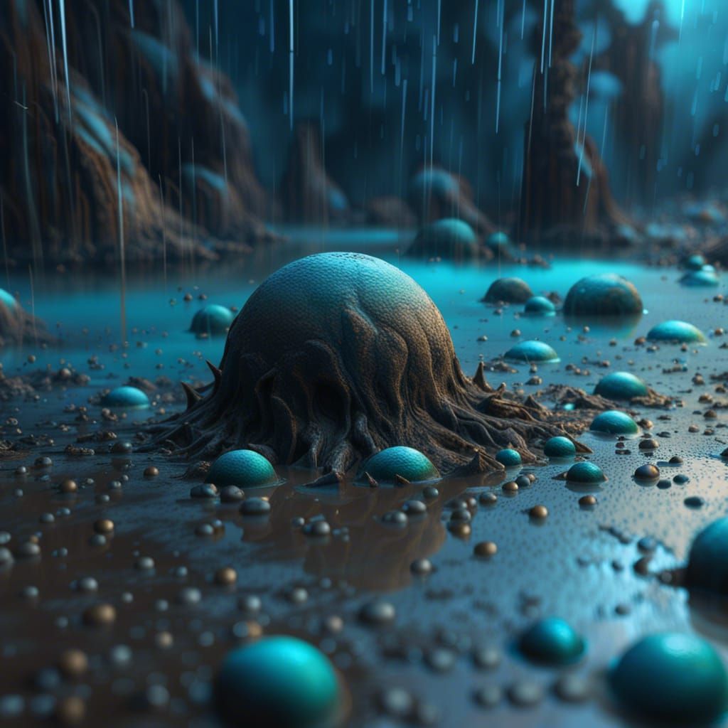 Surreal Landscape with Turquoise Mud and Blue Moons