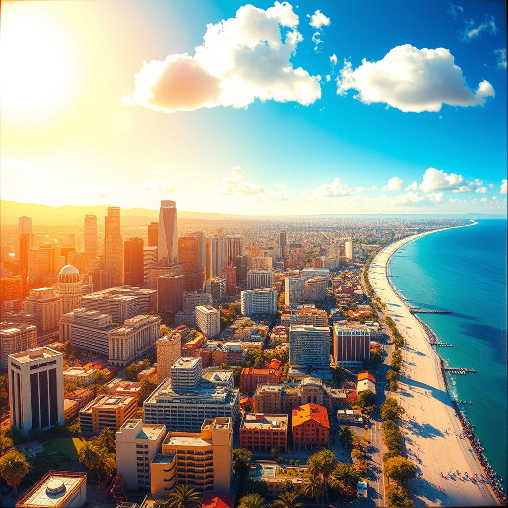 Los Angeles California: Neo-Impressionist Aerial View