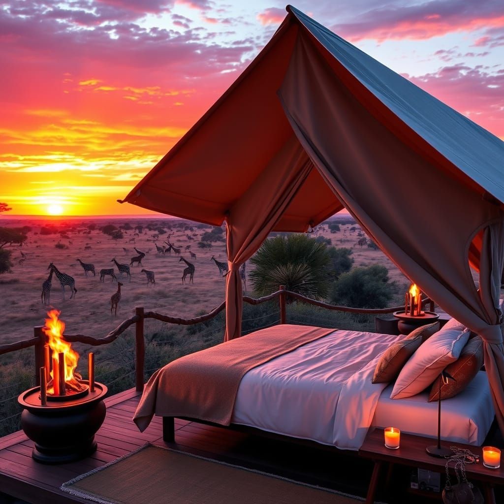 Elegant Safari Glamping Under Golden Sunset