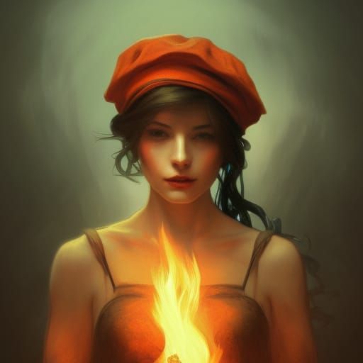 Fiery Woman Portrait in Dark Fantasy Style