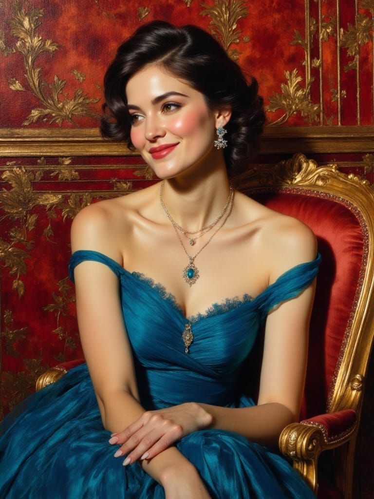 Elegant Woman in Blue Gown, Rich Impasto Portrait