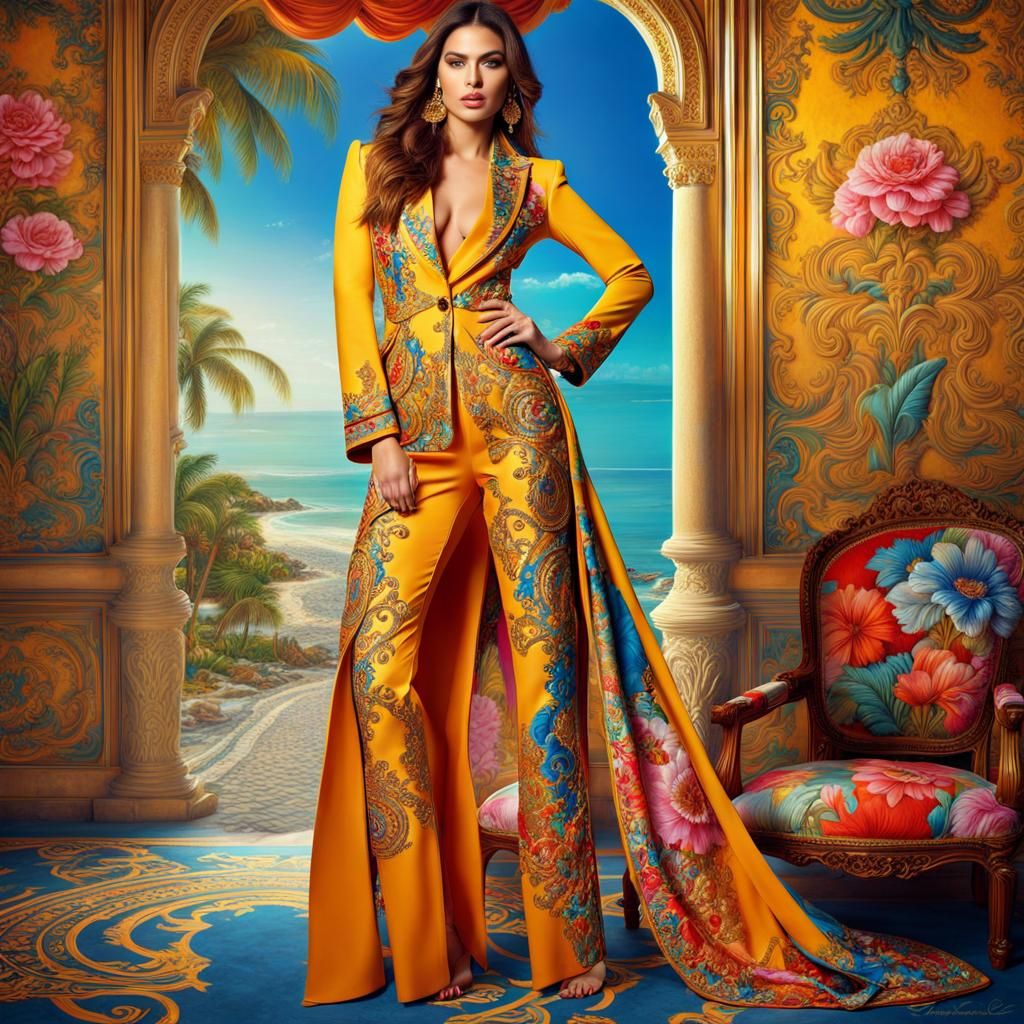 Versace Haute Couture Embroidered Suit Portrait