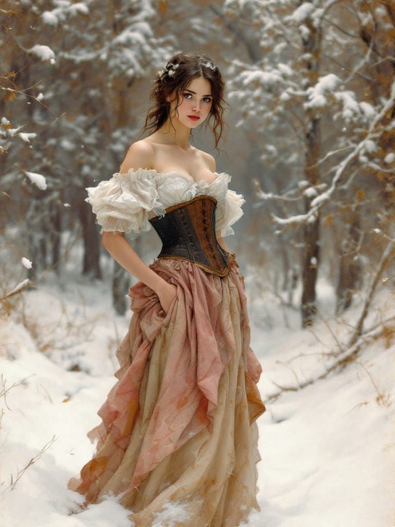 1750s Pin-Up Woman in Winter Woods