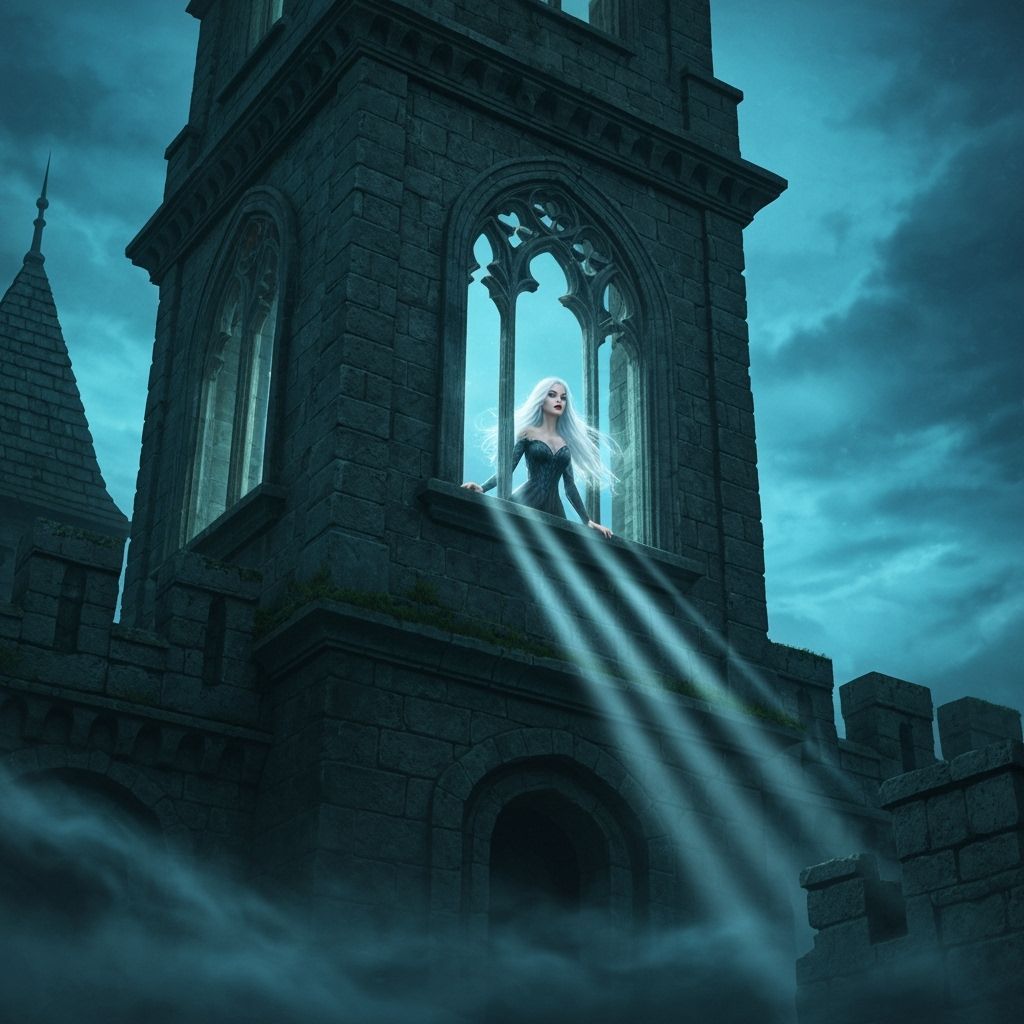 Phantom Queen in Haunted Castle Tower at Twilight