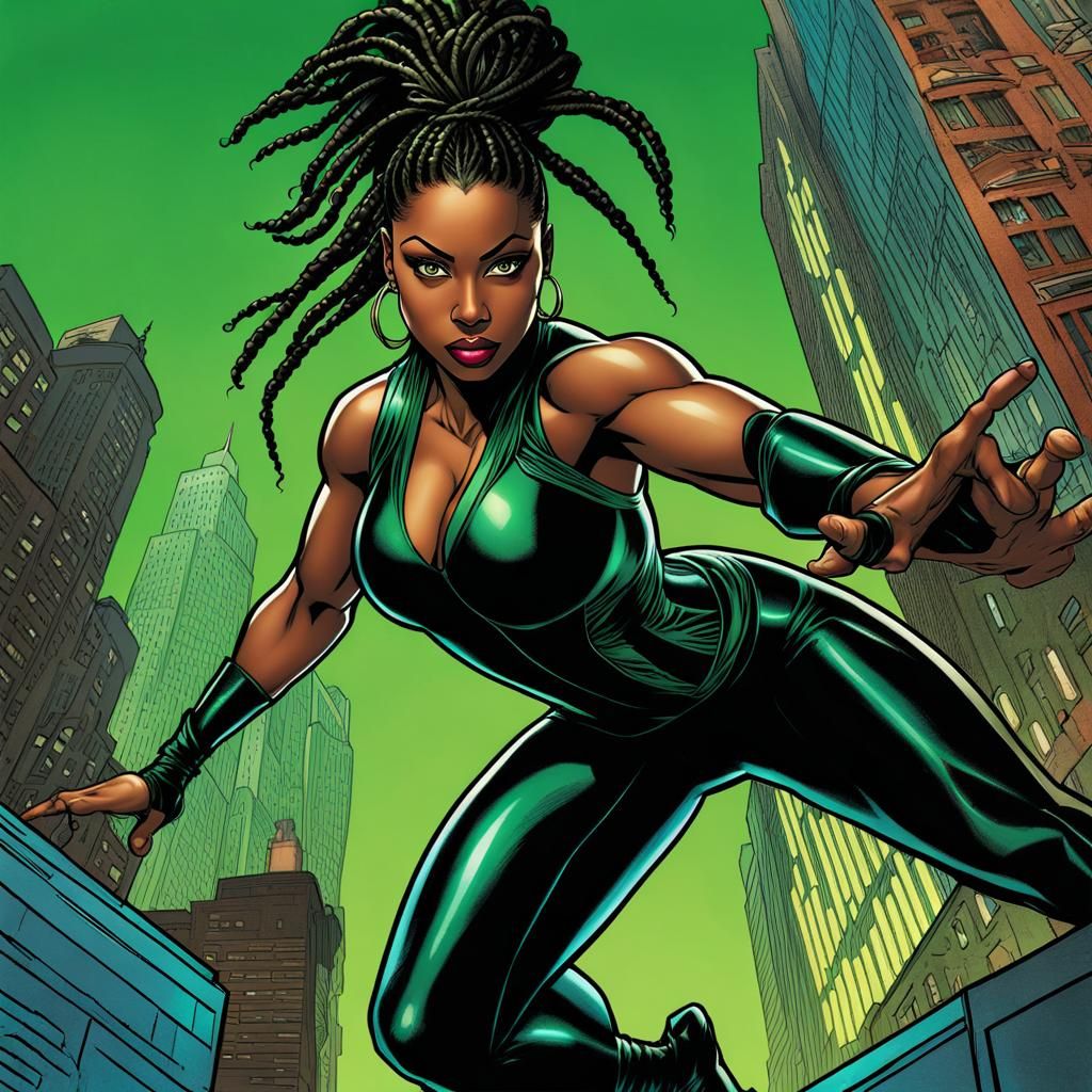 Dynamic Woman in Catsuit, Comic Book Art