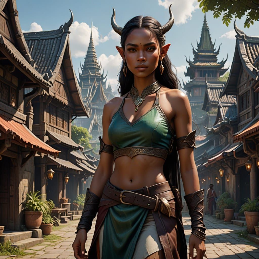 Fantastical Medieval Maiden in a Burmese Town