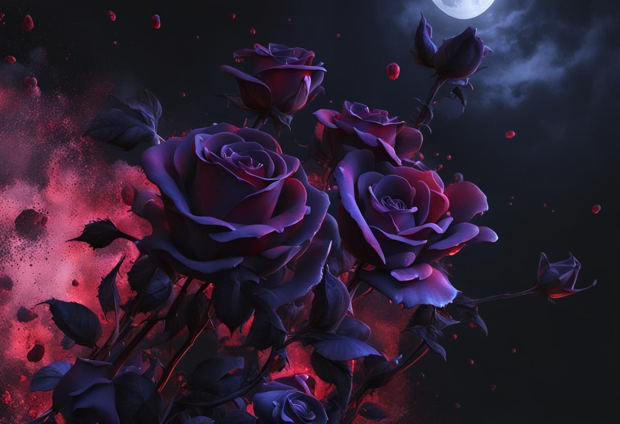Bleeding Black Roses in Abstract Matte Style