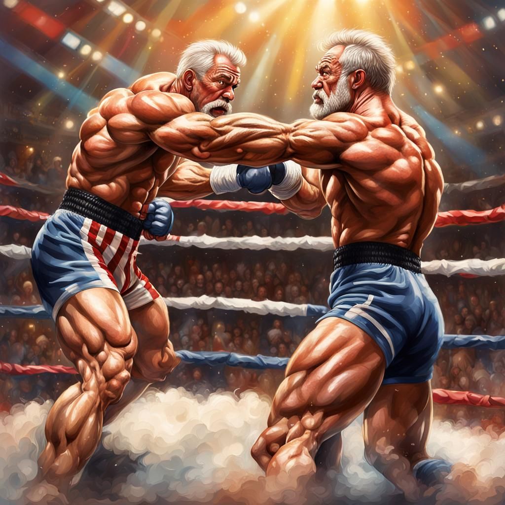 Hyperrealistic Wrestling Match of Muscular Mature Men