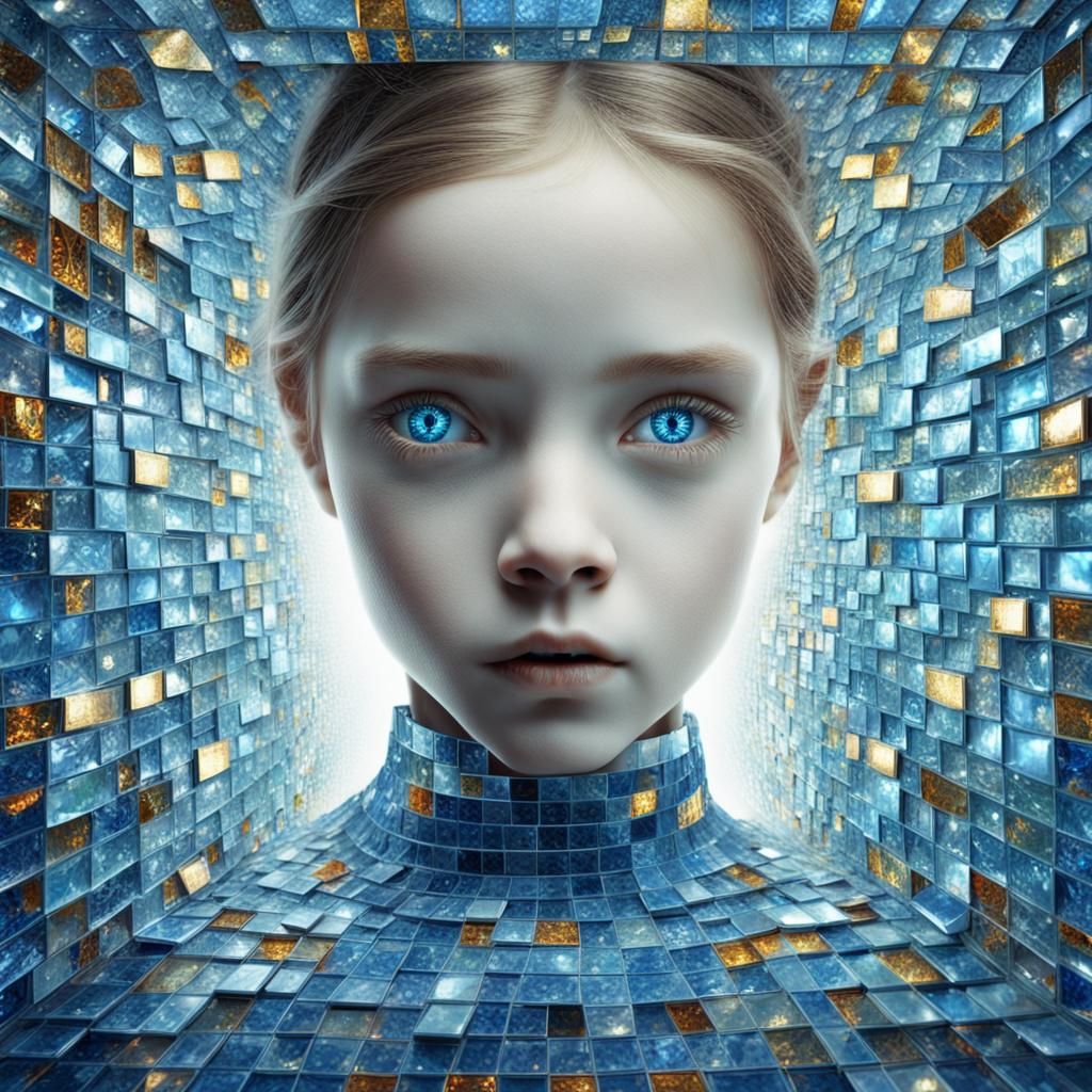 Surreal Girl with Mirrored Face in Deep Color
