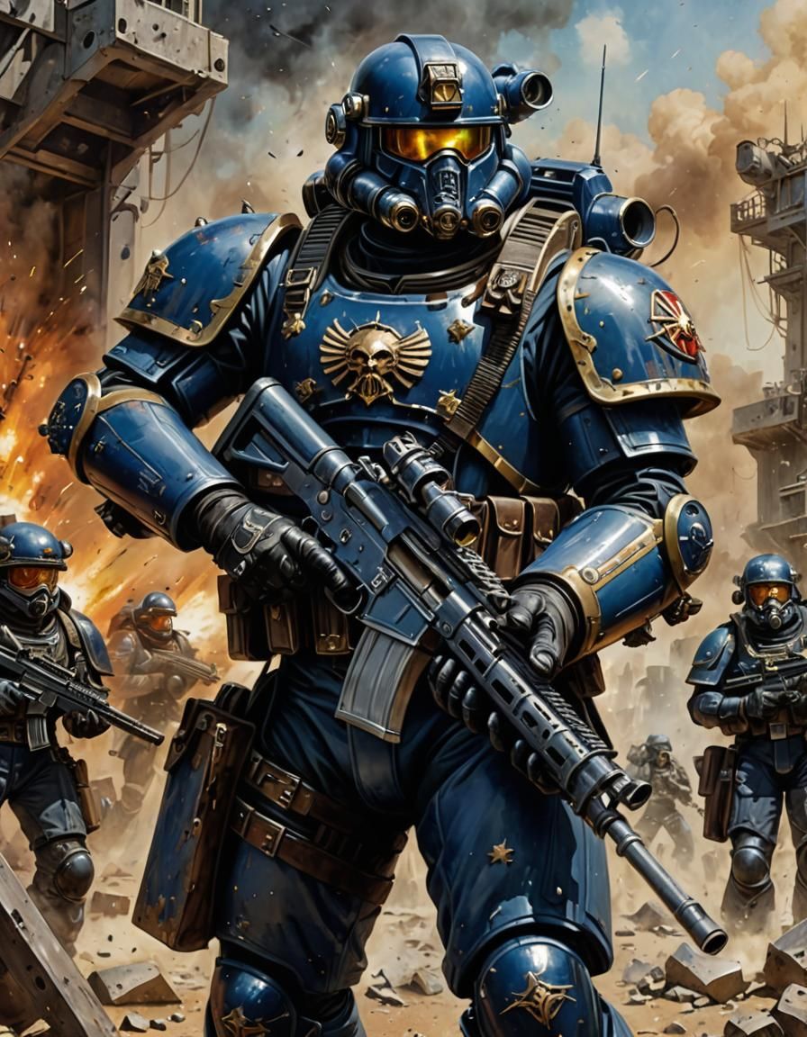 Warhammer 40K Marine in Digital Watercolor Style