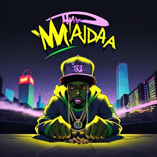 Cartoon Rapper in Urban Scene Smoking THC