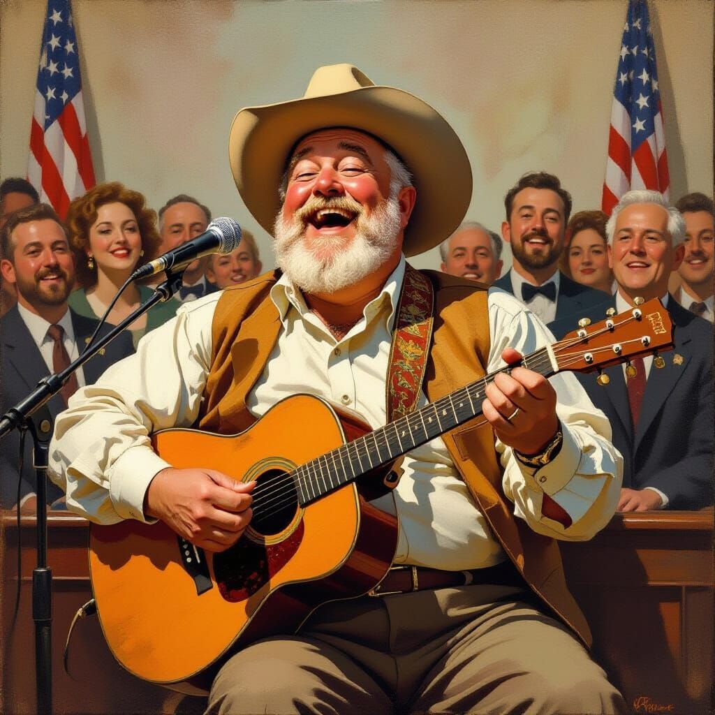 Folk Singer's Congress Performance: Impressionistic Oil Pain...