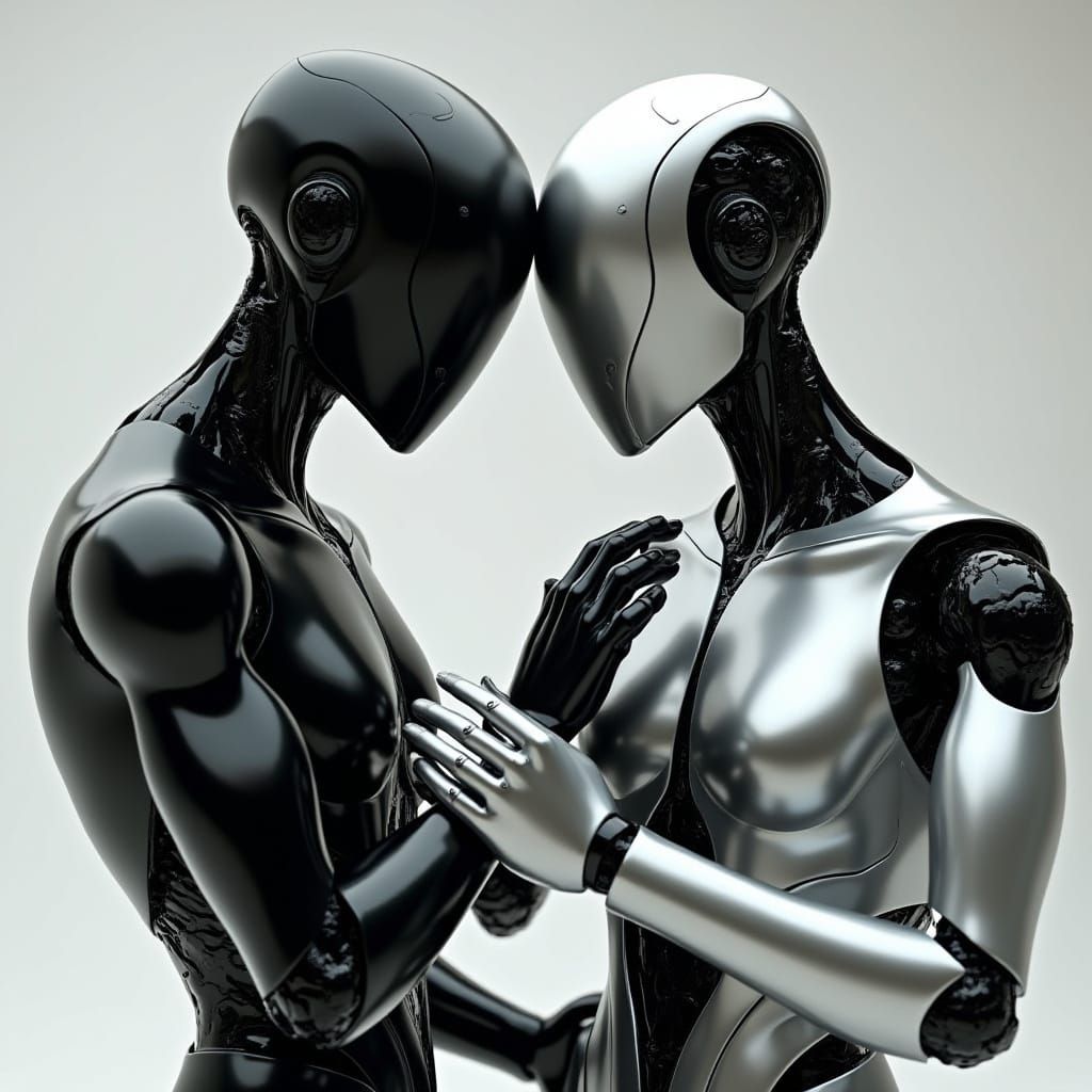 Drone Mannequins in Futuristic Embrace