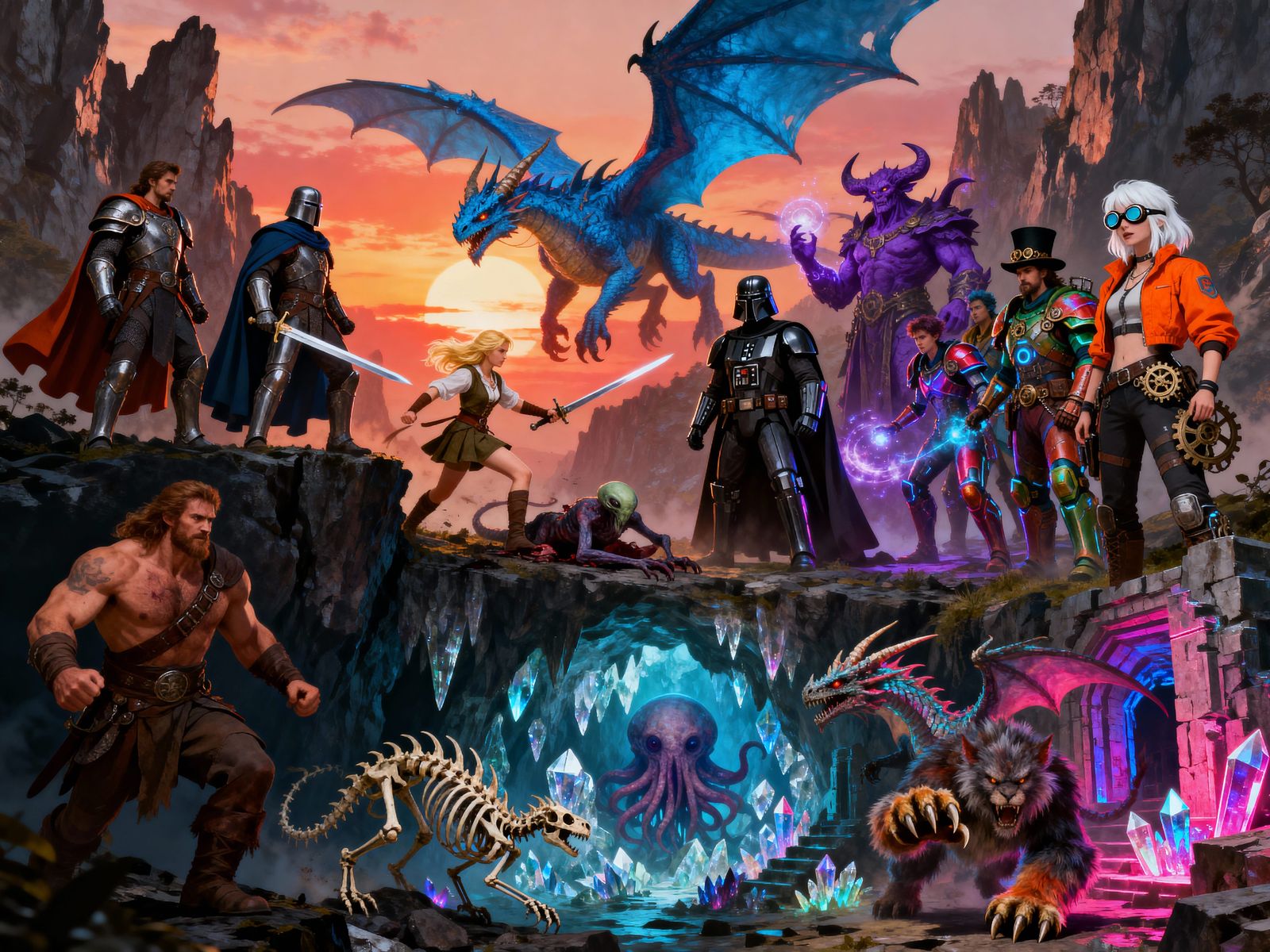 Epic D&D Dragonlance Party at Dramatic Sunset