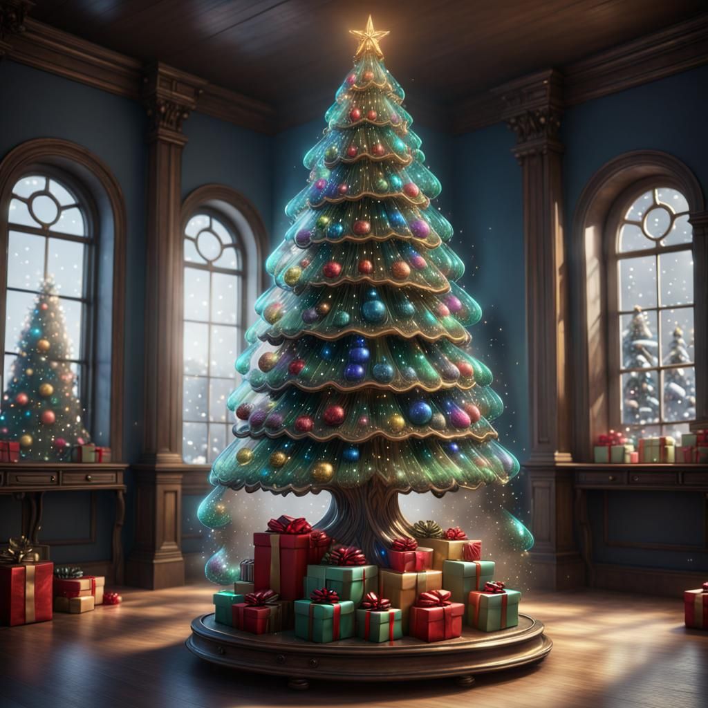 Glass Christmas Tree Filled with Presents