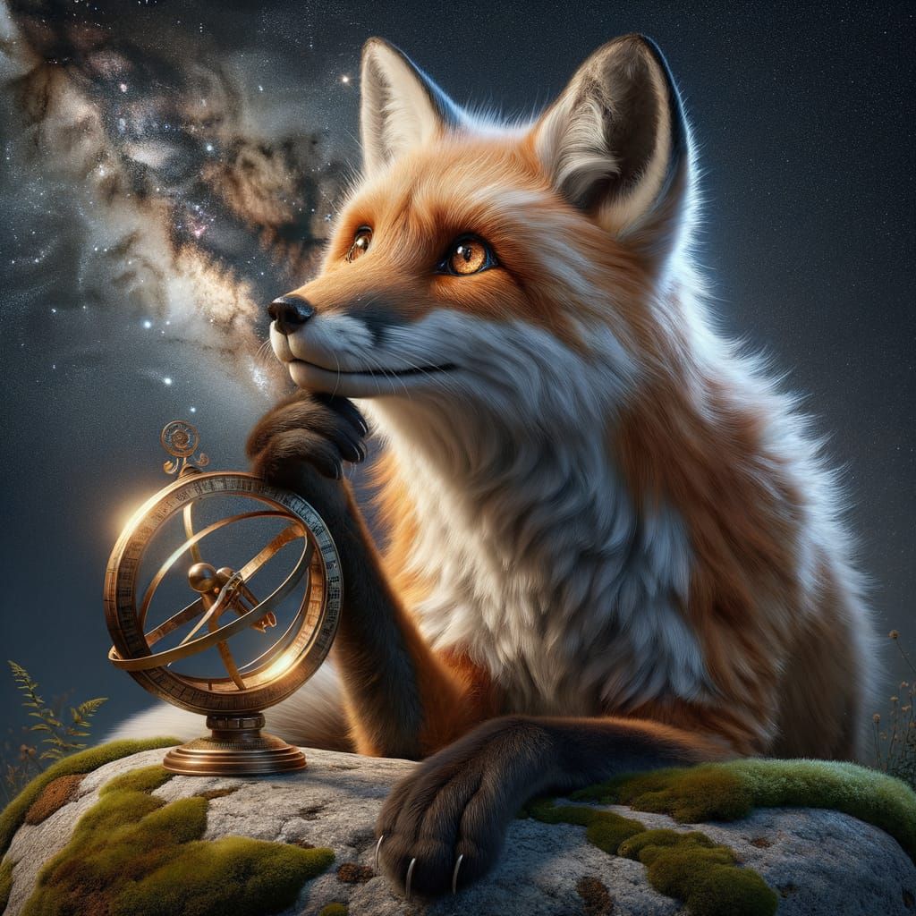 Red Fox Astronomer Gazing at the Universe