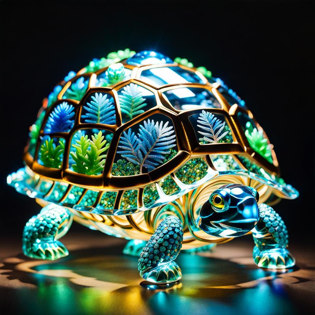 Bioluminescent Crystal Turtle Sculpture in Unreal Engine 5