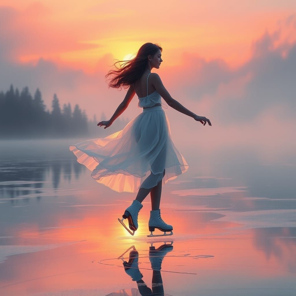 Dreamy Water Skater on a Serene Sunset Lake