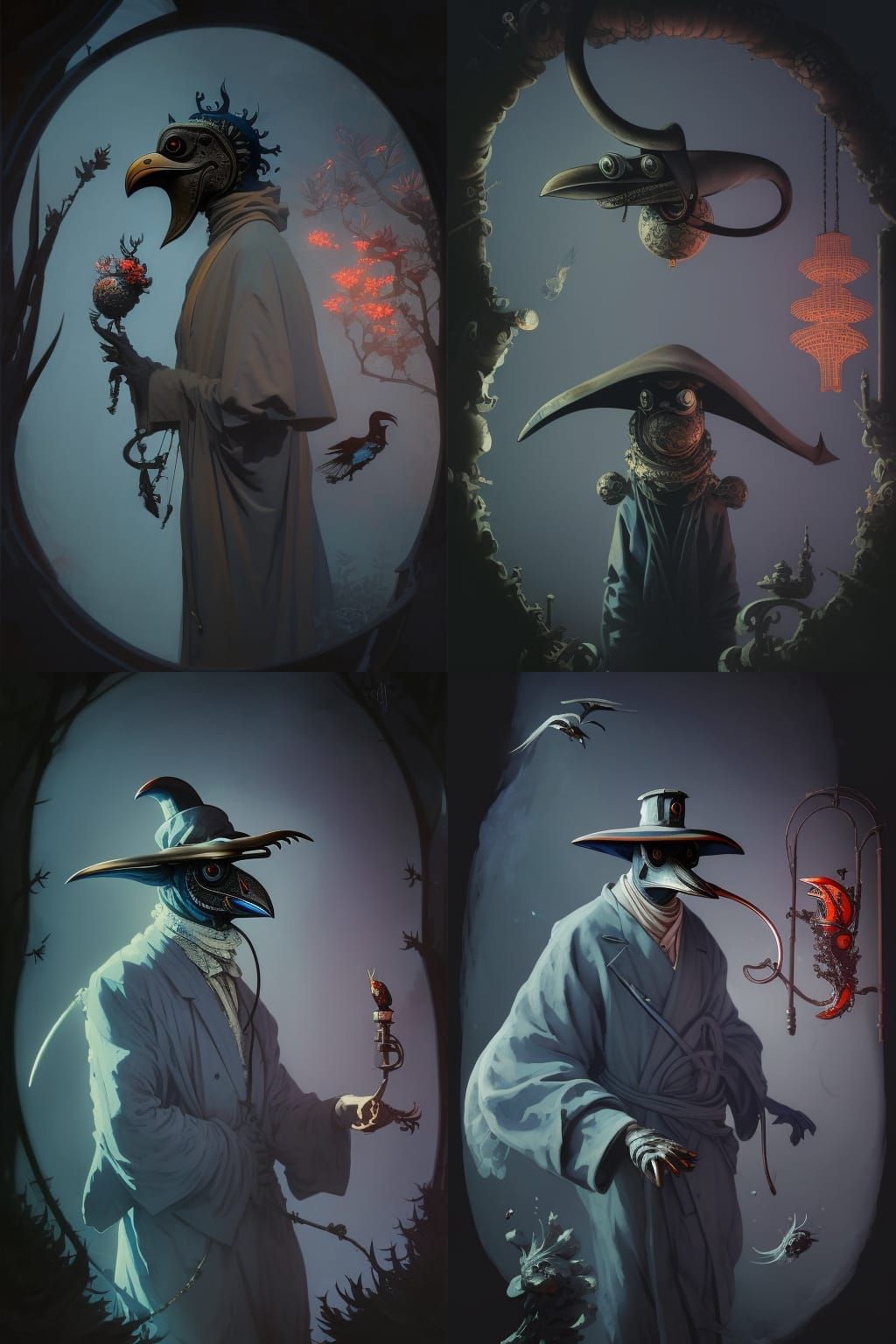 Surreal Plague Doctor Portrait in Futuristic Style