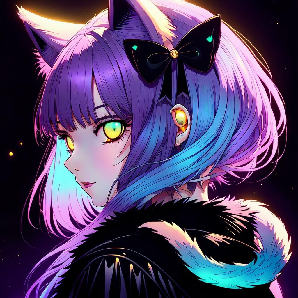 Anime Catgirl Portrait in Pastel Goth Style