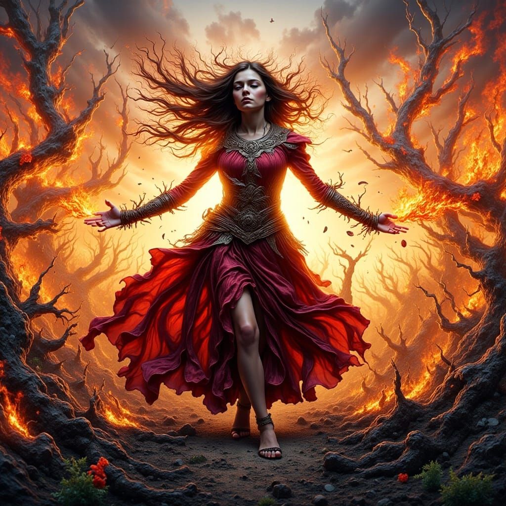 Epic Dark Fantasy Warrior Unleashes Power in Whirlwind