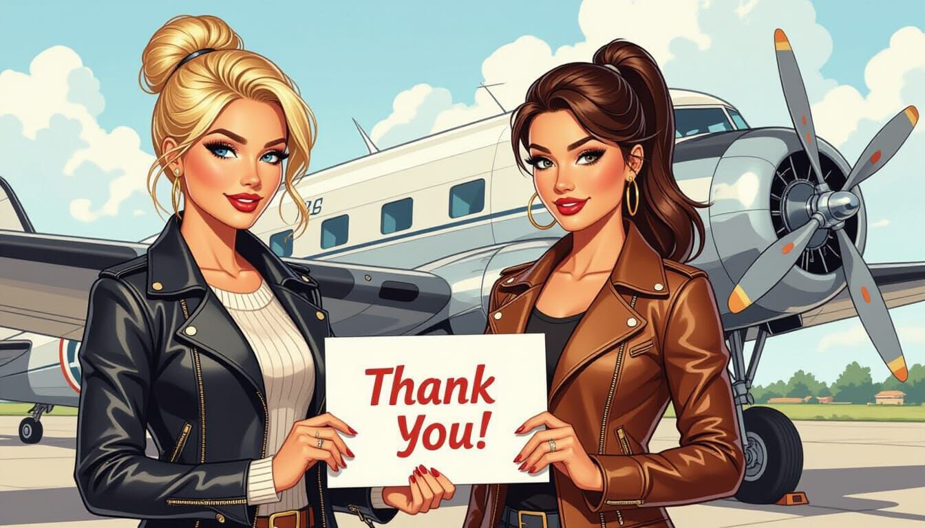 Beautiful Pilots Thank You in Comic Book Illustration